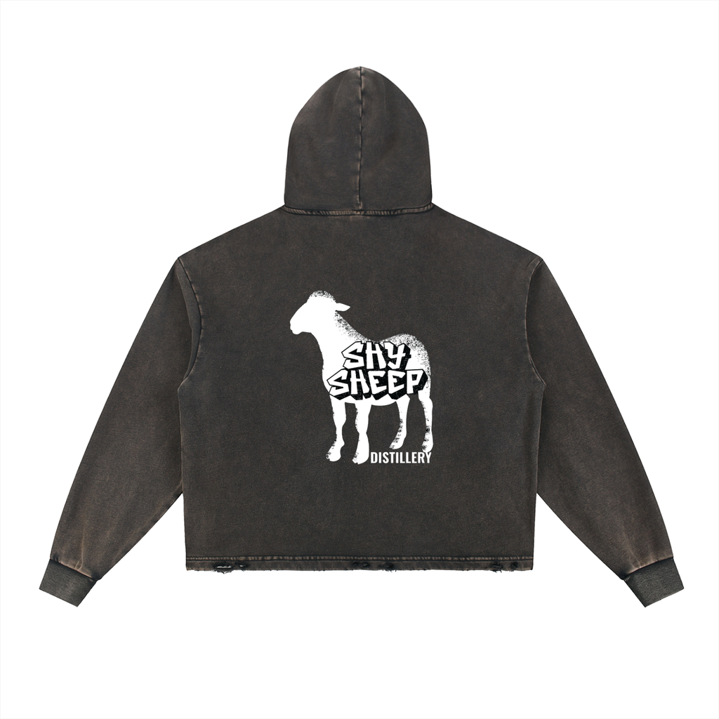 Vintage Washed Frayed-Hem Hoodie