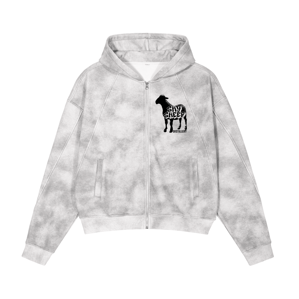 Dirty Washed Zip-Up Fleece Hoodie